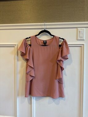 Women's Dusty Rose Ruffle Cold-Shoulder Top